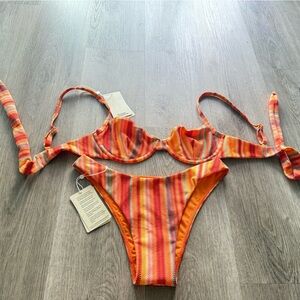 monday swimwear orange sardinia stripe capri top byron bottoms bikini set small